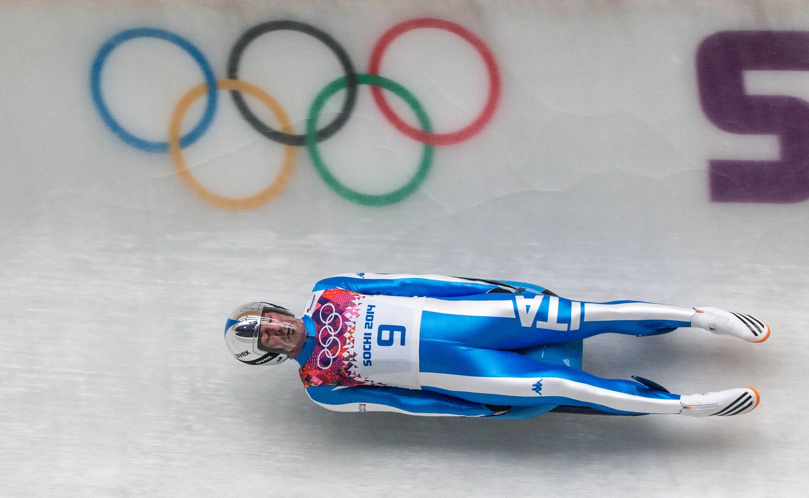 Armin Zöggeler during luge (Italy) at the 2014 Winter Olympics in Sochi